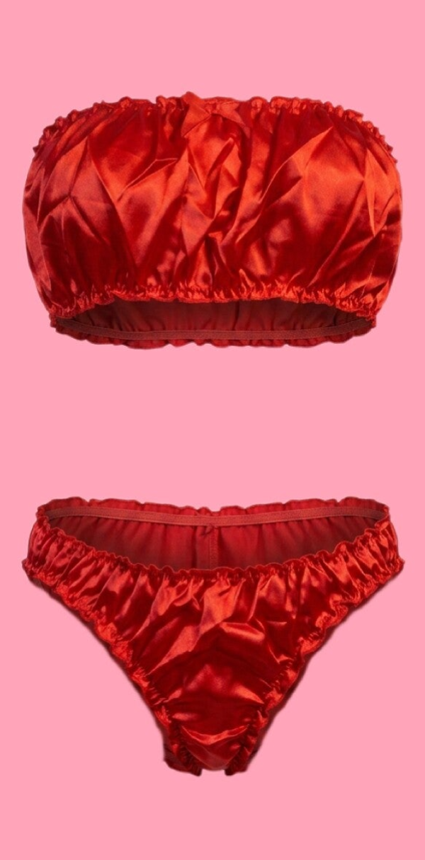 Red Ruched Two‑Piece Lingerie Set – Size 12–14