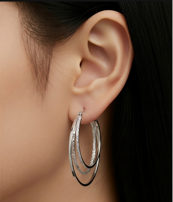 Triple‑Hoop Statement Earrings – Silver Shine