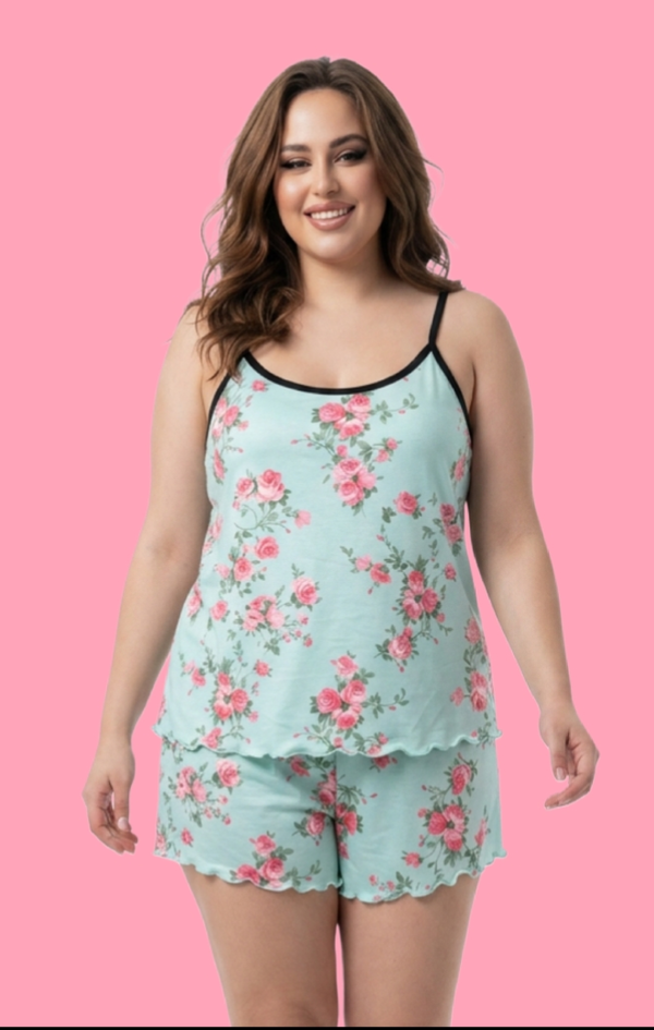 Turquoise Floral Cami & Shorts Pyjama Set (size 12-14)