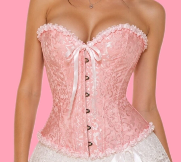 Pink Floral Brocade Corset (Size 12–14)