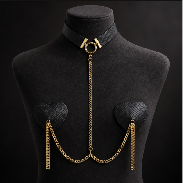Black Heart Chain Body Harness with Choker Detail