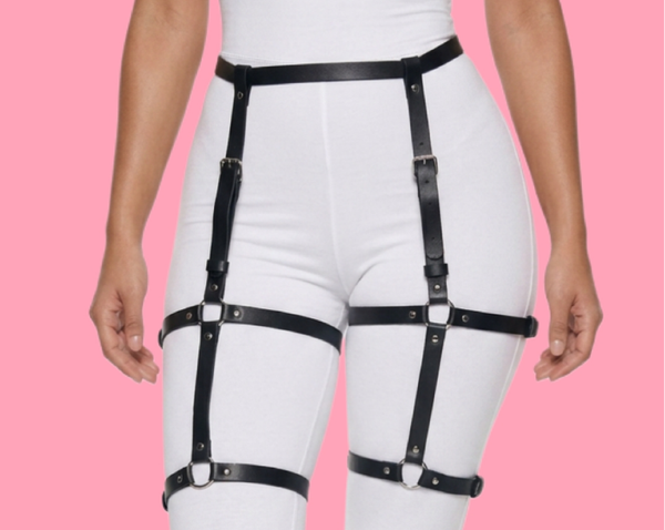 Black Faux‑Leather Body Harness | Adjustable Waist & Thigh Straps