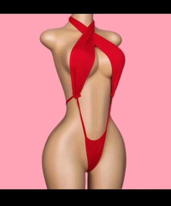 Red Halter Neck Bodysuit