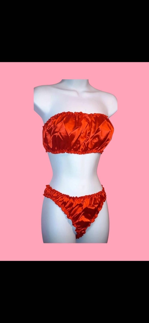 Red Ruched Two‑Piece Lingerie Set – Size 12–14