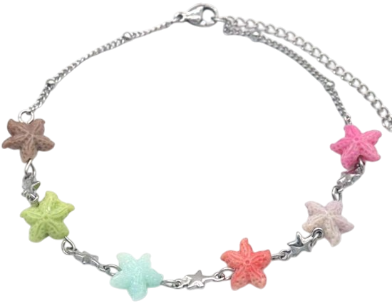 Enkelbandje met Zeesterren Lengte 22-28 cm Zilverkleurig