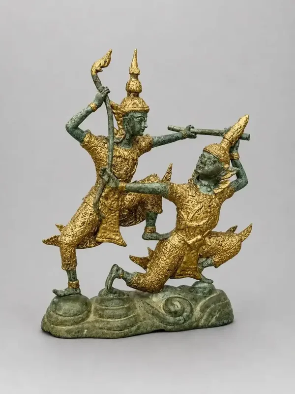 Bronzen Ramakien beeld van Phra Rama in gevecht