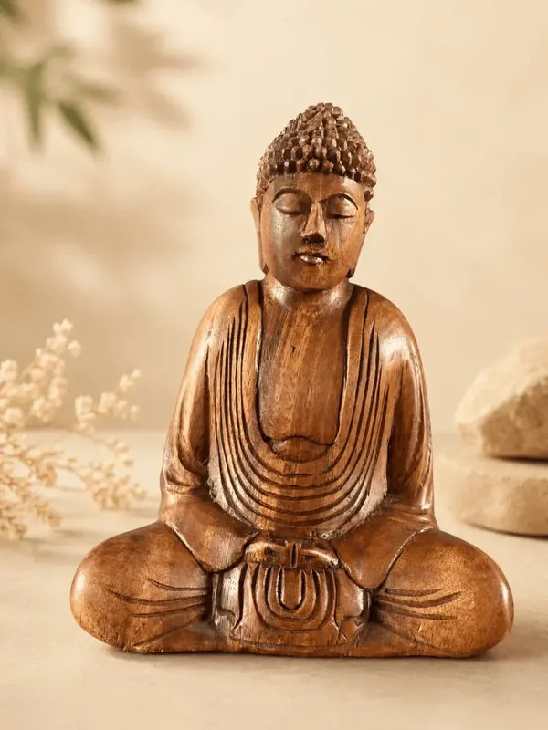 Houten Boeddha beeld meditatie tweekleurig 21 cm