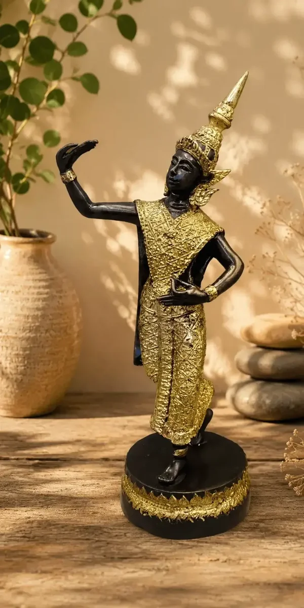 Bronzen Apsara beeld met vergulde accenten uit Thailand – 28 cm
