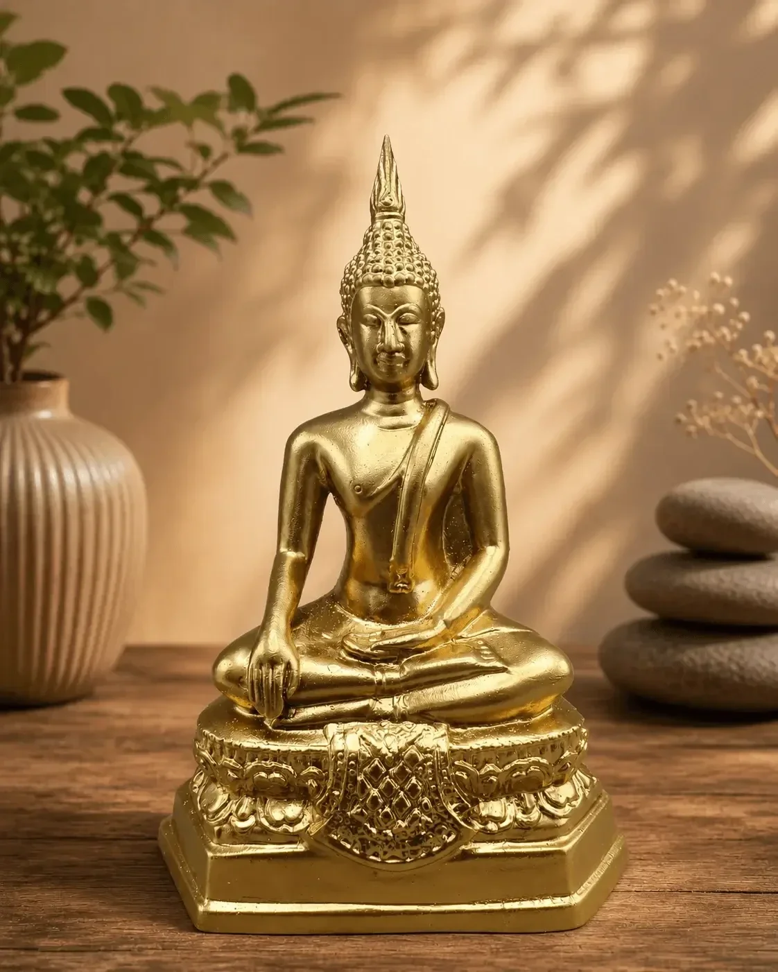 Bronzen Boeddha in Bhumisparsha Mudra als rustige blikvanger in een interieur