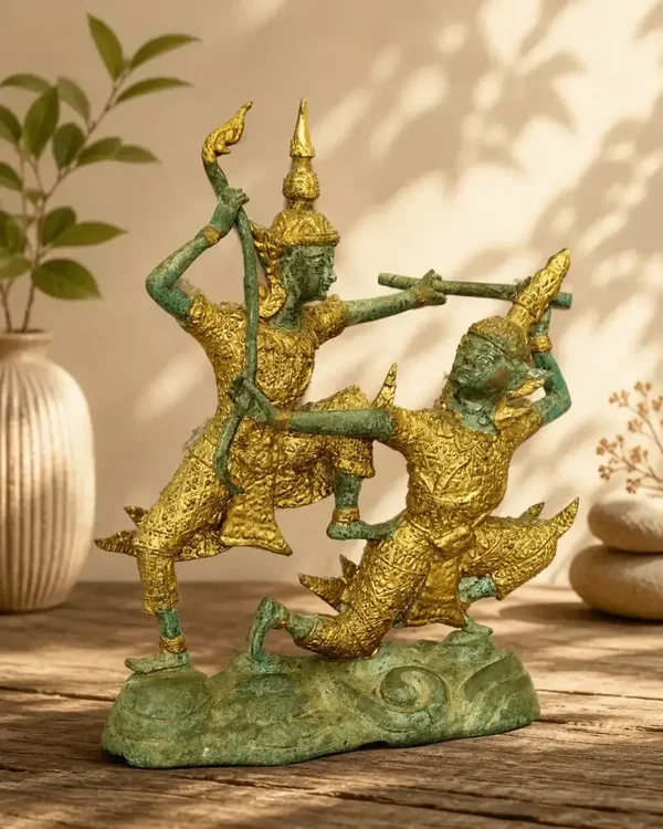 Bronzen Ramakien beeld van Phra Rama in gevecht