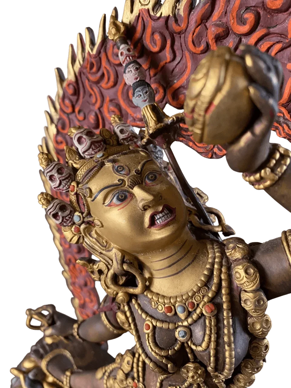 Detail van het 24-karaats Goldface gezicht van Vajrayogini