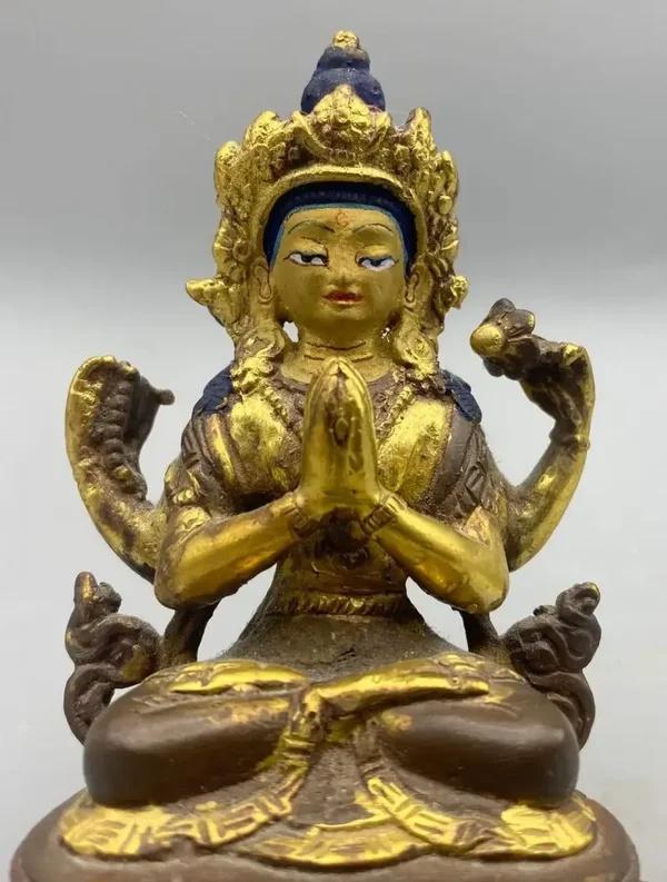 Vintage Goldface Avalokiteshvara beeld uit Nepal 9,5 cm