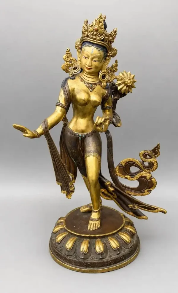 Dansende Tara Goldface bronzen beeld Nepal 40 cm