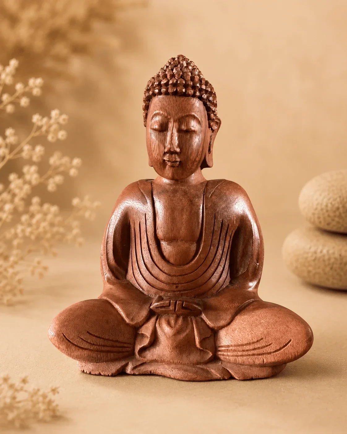 Houten Boeddha beeld meditatie bruin 21 cm