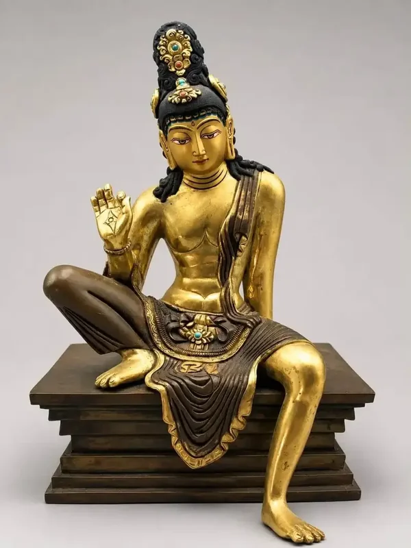 Vintage bronzen Bodhisattva Goldface beeld uit Nepal