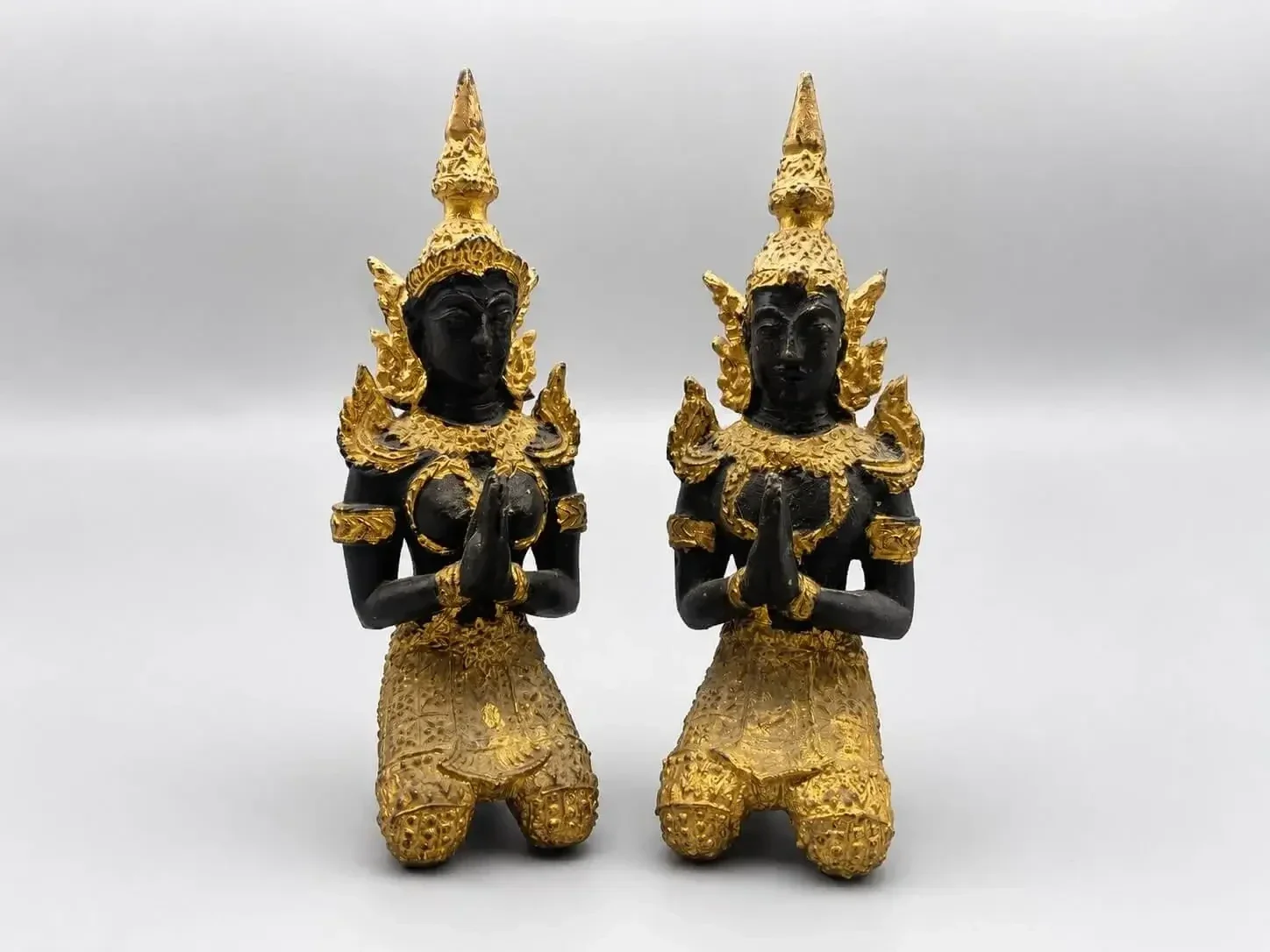 set Thepanom Thaise tempelwachters van deels verguld brons – 14 cm