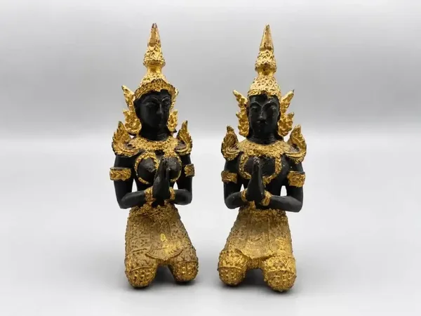 set Thepanom Thaise tempelwachters van deels verguld brons – 14 cm