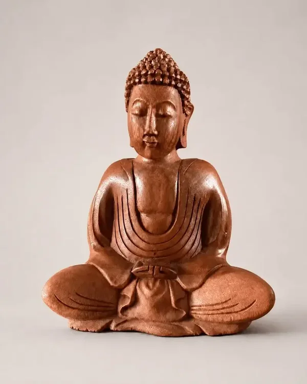 Houten Boeddha beeld meditatie bruin 21 cm