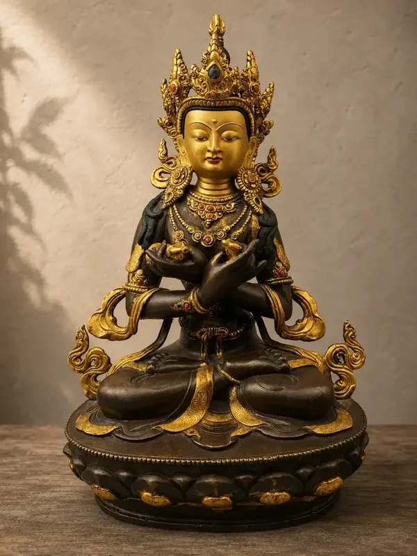Oud Tibetaans Vajradhara Goldface brons beeld