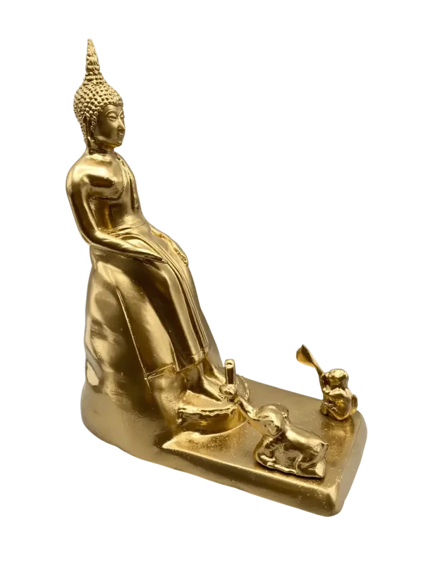 Brons Woensdag Geboortedag Boeddha Pra Welalai chrome goud beeld