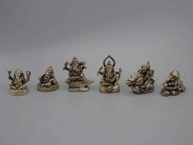 Verzameling van Zeldzame Verzilverde Ganesha Beeldjes - Brons  | Thailand, Jaren '90