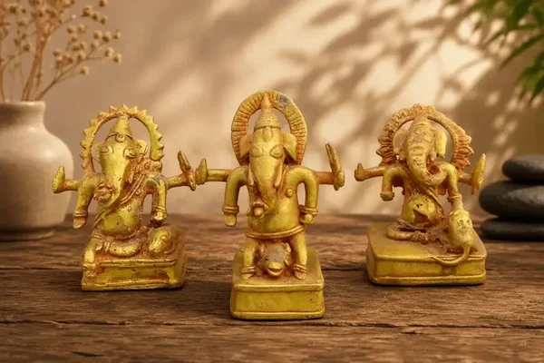 Vergulde bronzen Ganesha beelden uit India set van 3