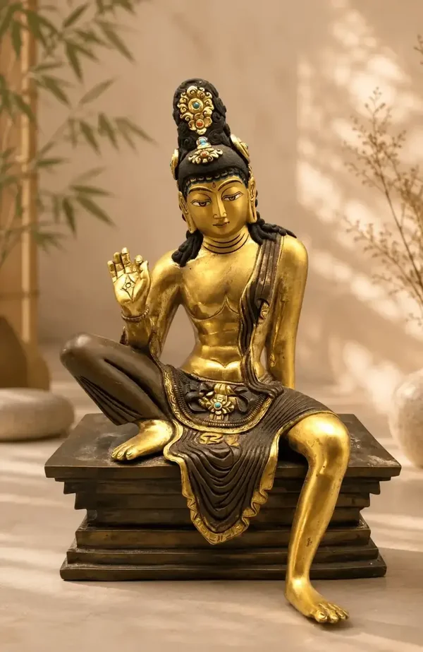 Vintage bronzen Bodhisattva Goldface beeld uit Nepal