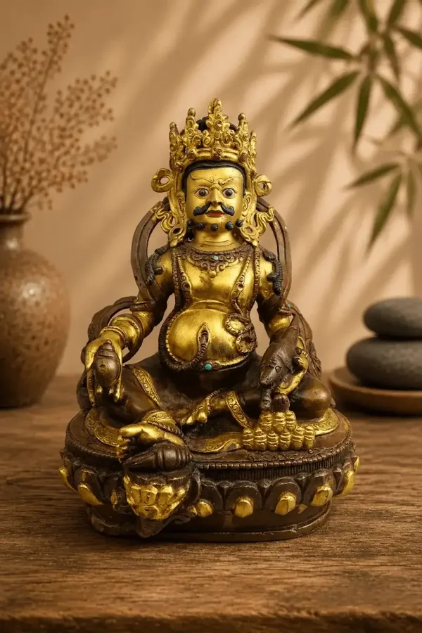 Vintage Goldface Gele Jambhala uit Nepal brons beeld