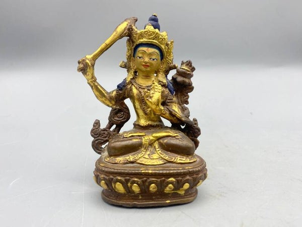 Vintage Goldface Manjushri beeld uit Nepal 9,5 cm