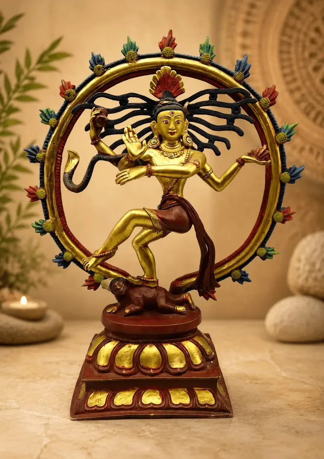 Vintage bronzen Shiva Nataraja Goldface beeld uit Nepal