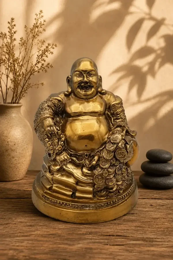 Vintage vergulde bronzen Lucky Boeddha Poe Tai uit Thailand 13 cm