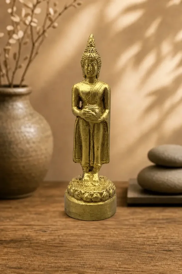 Vintage Woensdag Geboortedag Boeddha Pang Um Baatr – Brons Verguld – 10 cm