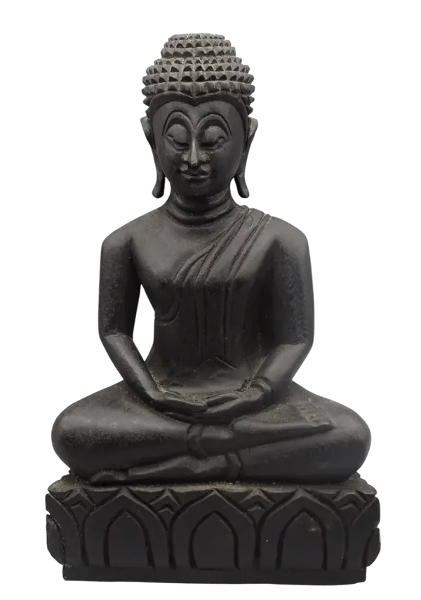Handgemaakt Vintage Meditatie Boeddha Hout Zwart Patina Thailand 32 cm