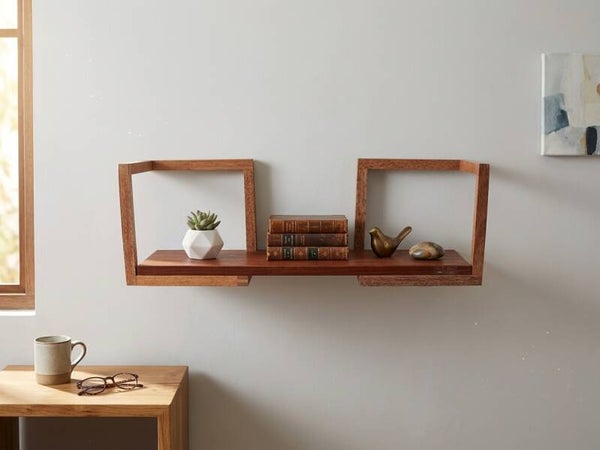Étagère Murale Artisanale en Padouk & Sapelli – Design Géométrique
