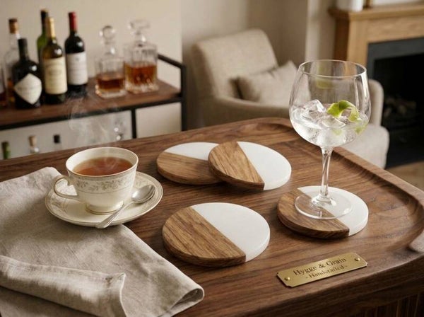 Sous-verre artisanal en Padouk & Résine blanche (Lot de 4)