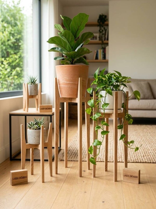 Lot de 4 Supports de Pots de Fleurs en Sapin Massif – Ensemble Artisanal | Laser-Créabois