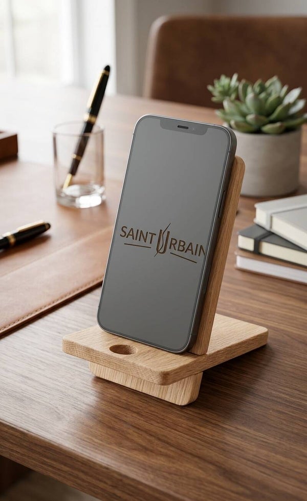 Support de téléphone en chêne massif – Repose-smartphone artisanal en bois