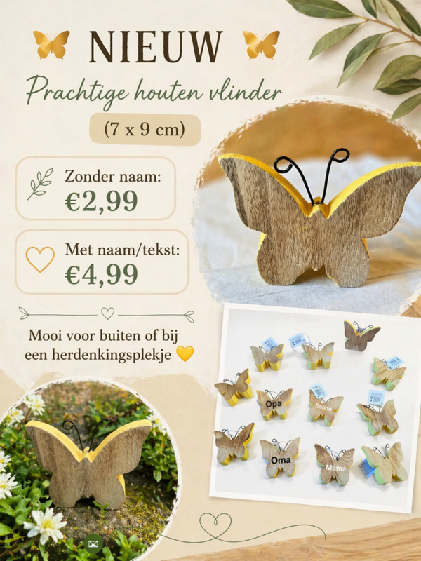Houten vlinder met naam