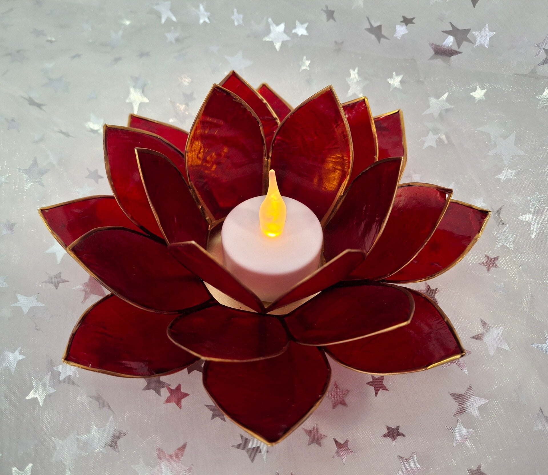 Lotus Teelichthalter rot/gold 12001