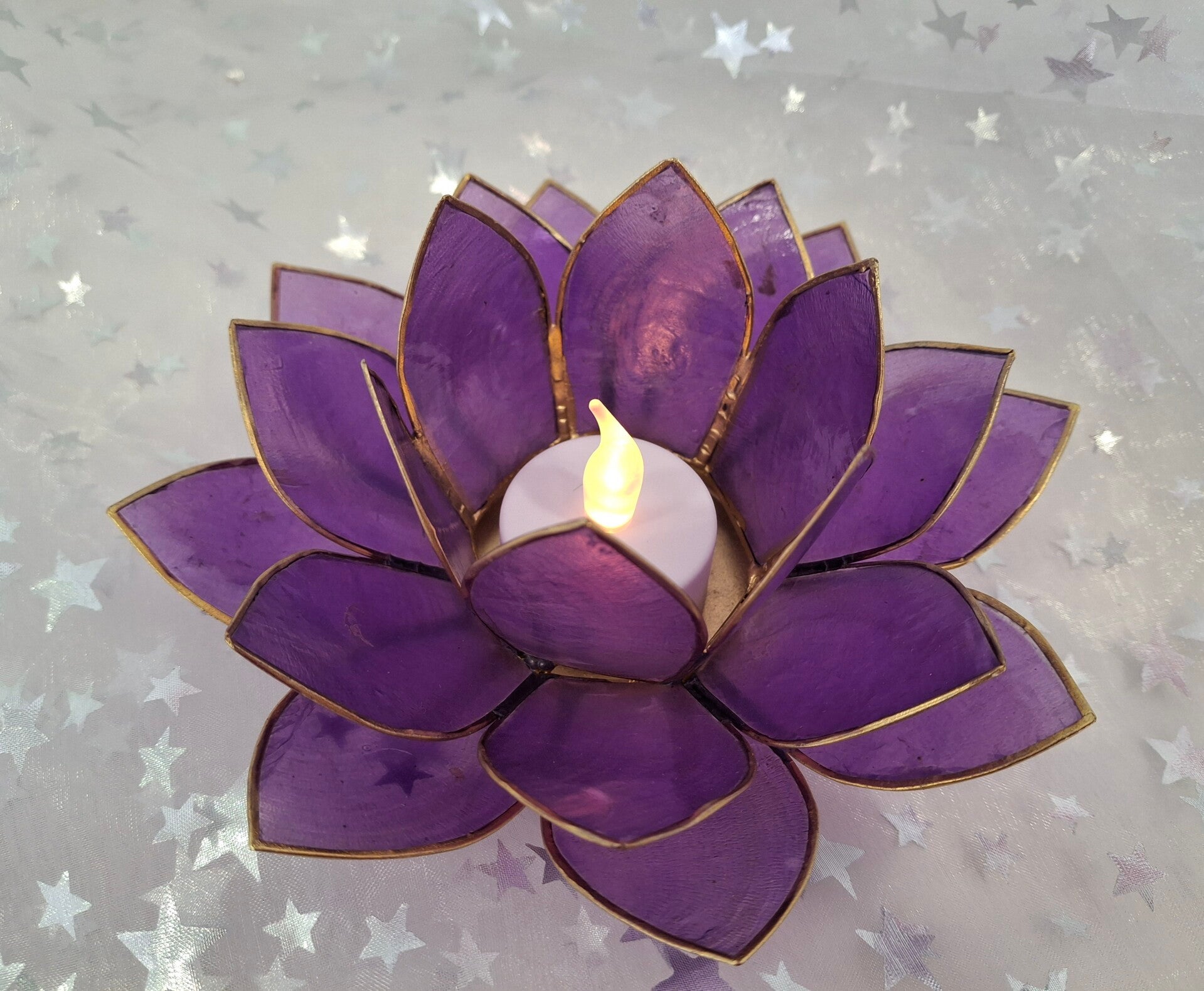 Lotus Teelichthalter lila/gold 12001