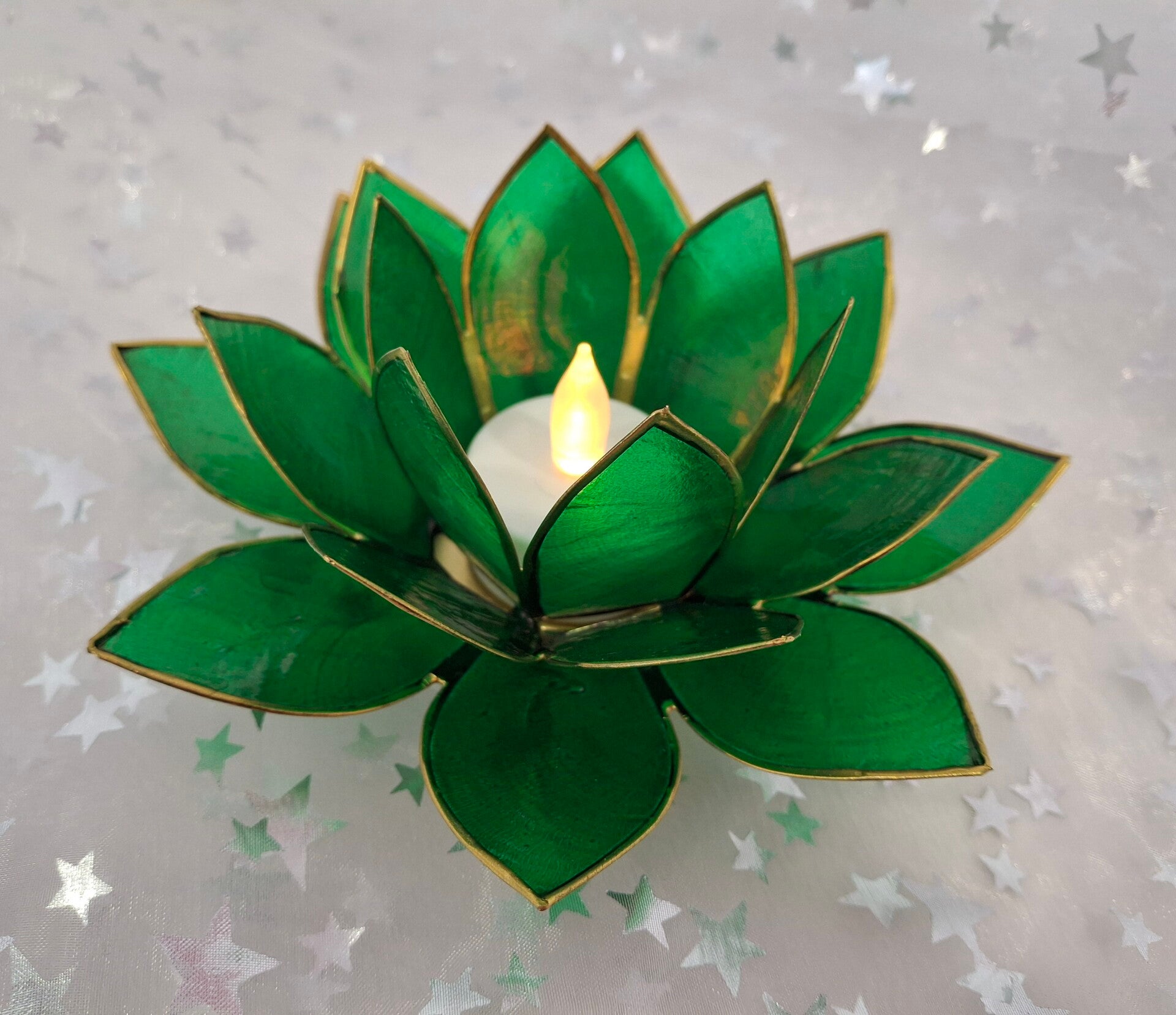 Lotus Teelichthalter grün/gold 12001