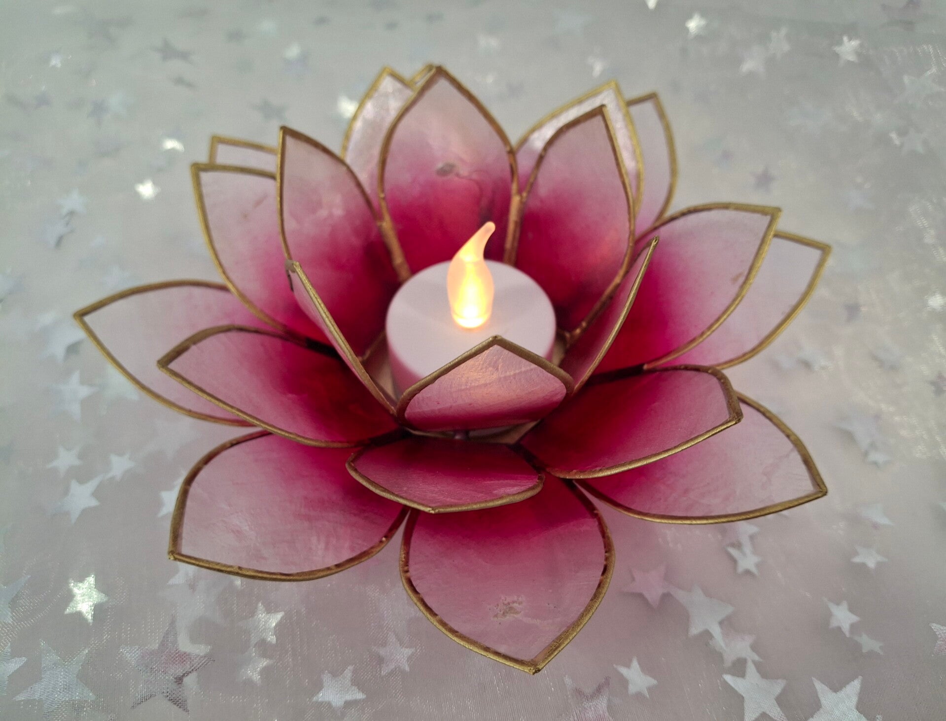 Lotus Teelichthalter rosa/weiß/gold 12001