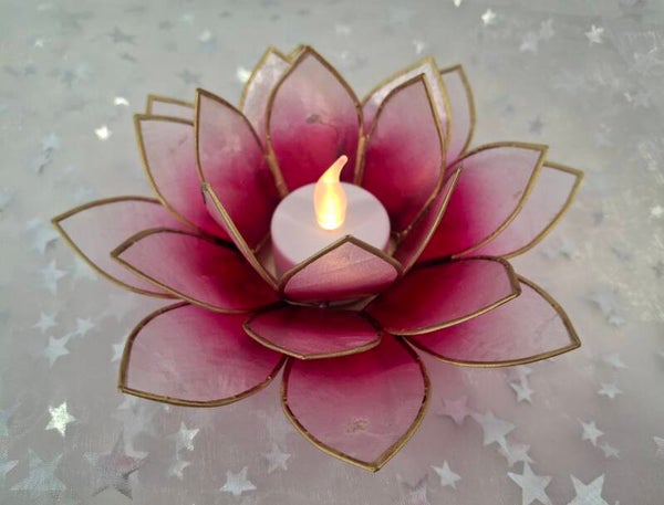 Lotus Teelichthalter rosa/weiß/gold 12001