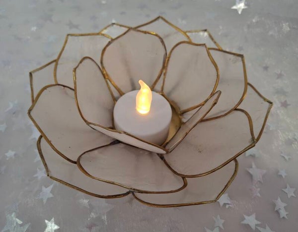 Lotus Teelichthalter weiß/gold 12001