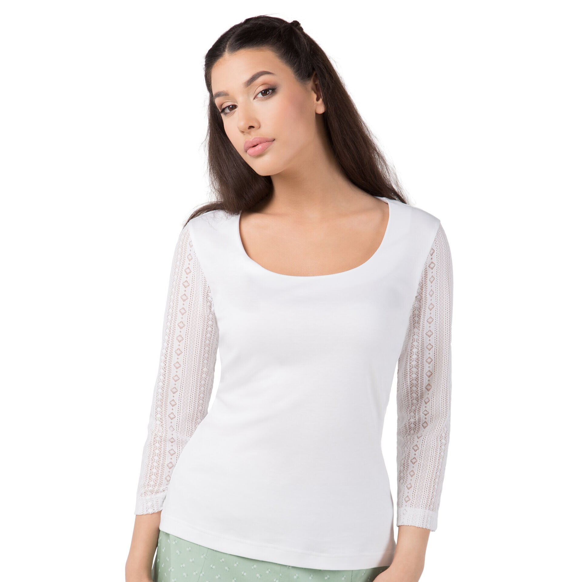 Shirt mit Spitze 3/4 Arm 34301