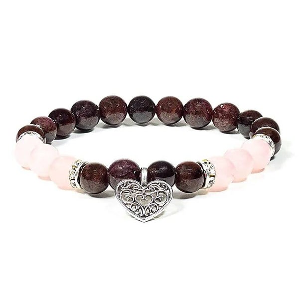 Armband Granat/Rosenquarz mit Herz 12600