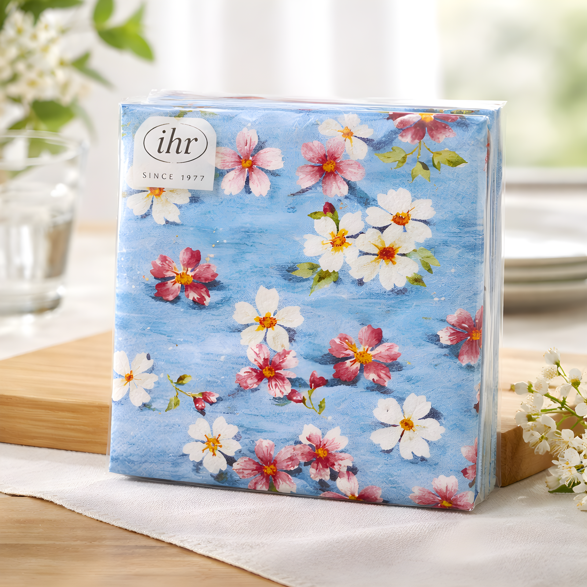 Ihr Servietten groß blau mit Blümchen