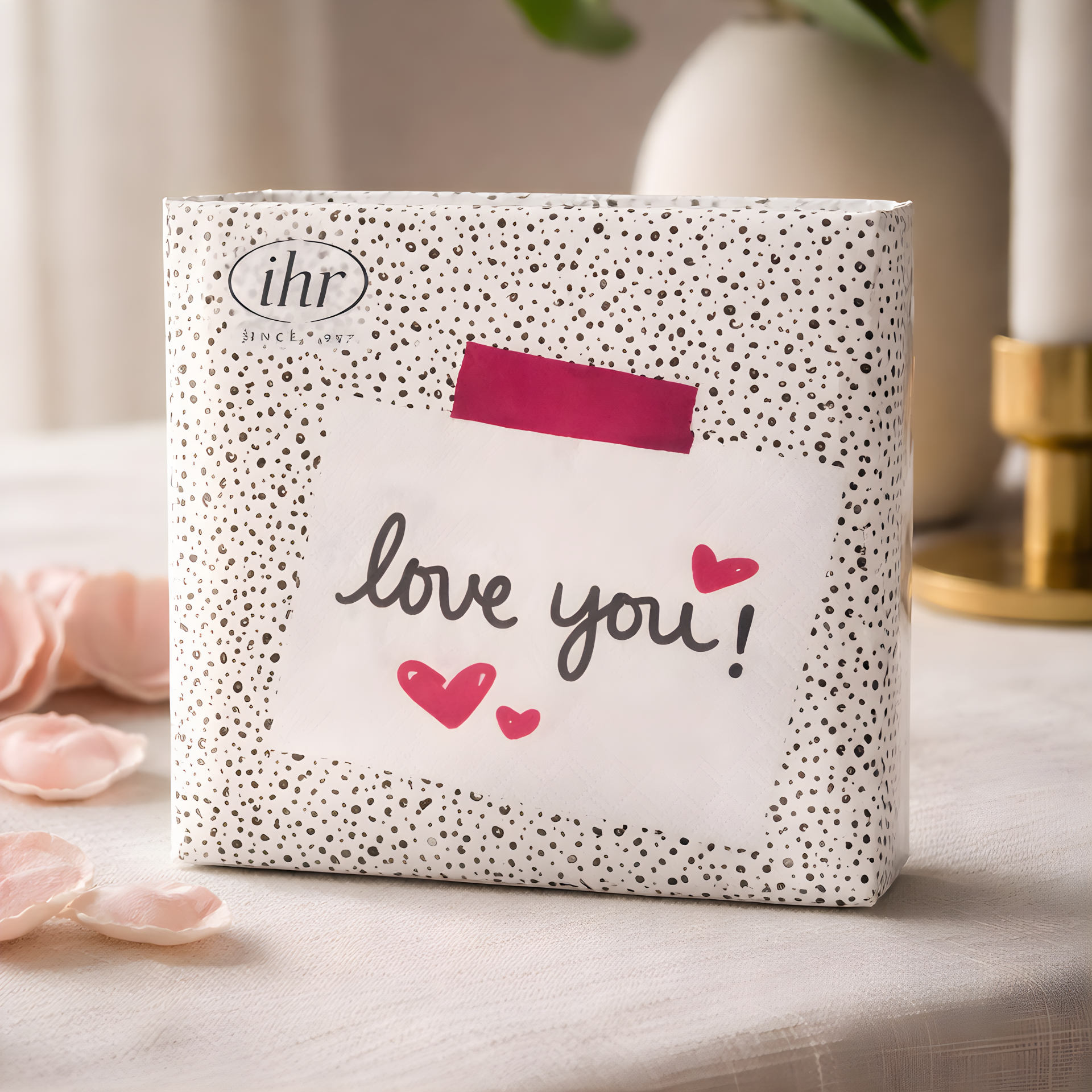 Servietten groß love you, schwarz/pink