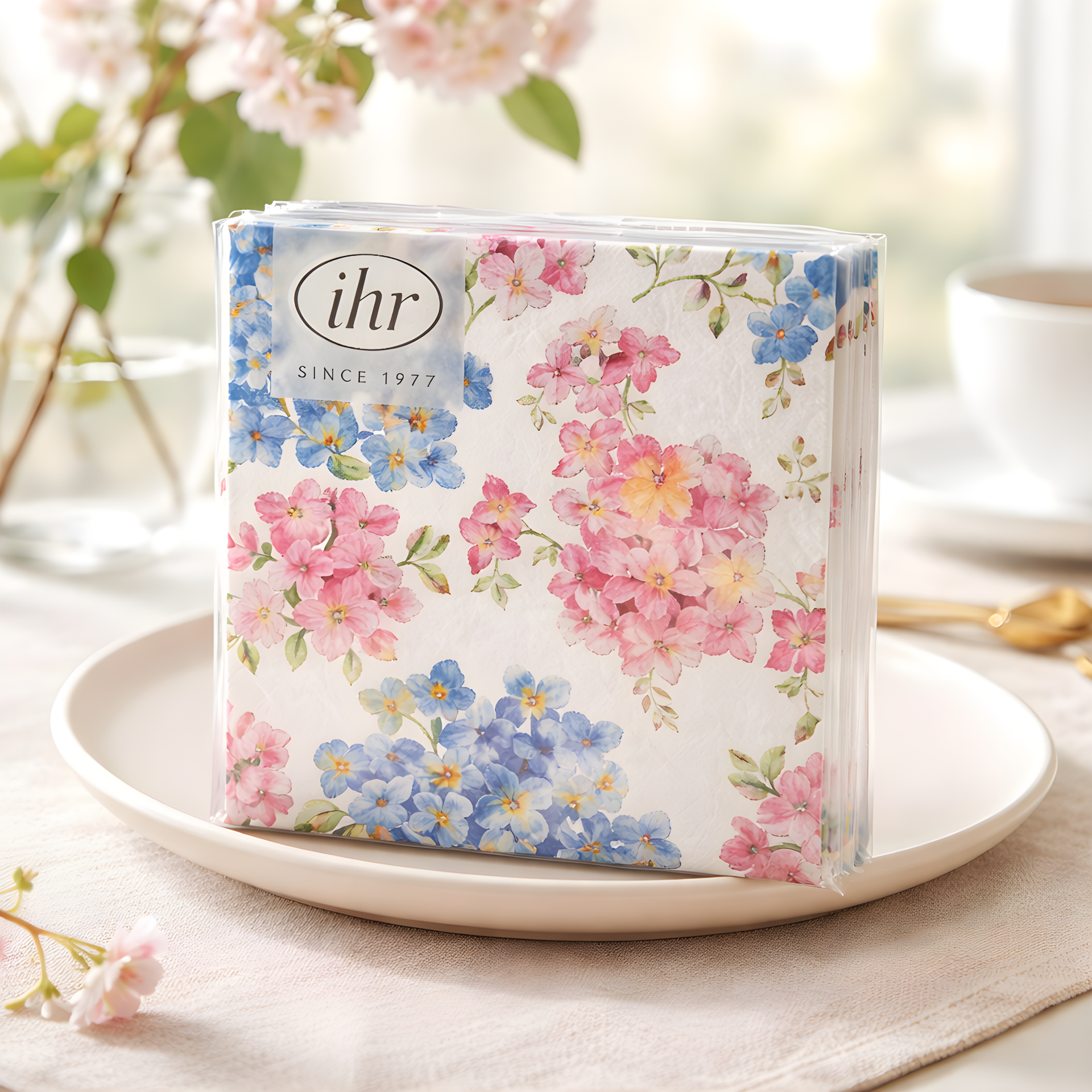 Ihr Servietten klein  Blumen rosa/blau