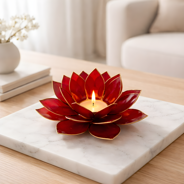 Lotus Teelichthalter rot/gold 12001